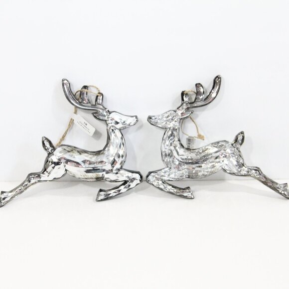 Pottery Barn Reindeer Ornament NEW Set of 2 Mirrored Christmas decor gift - Picture 5 of 7